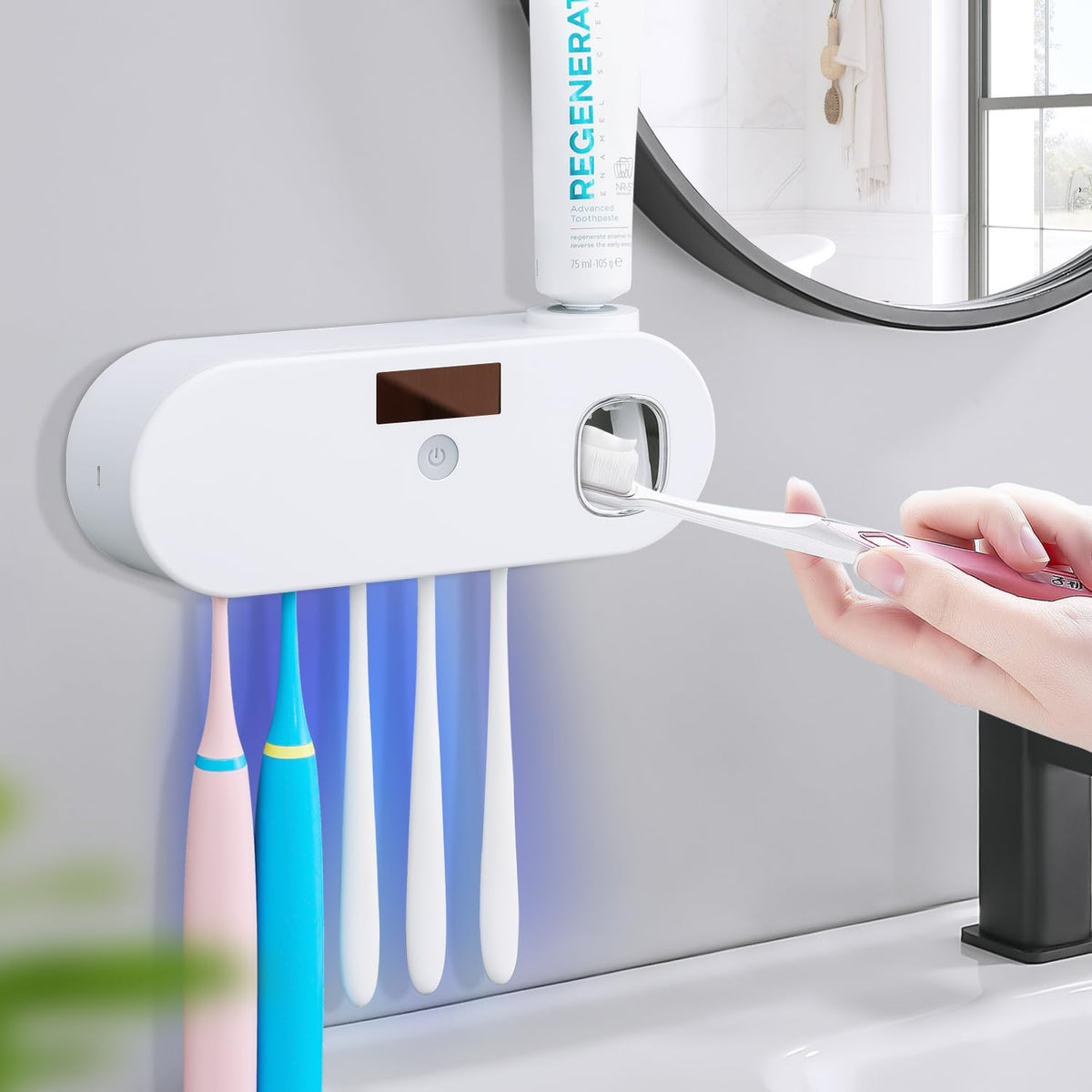 OVAS HOO toothbrush holder with five slots keeps family brushes organized and accessible.