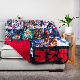 Godzilla oversized blanket showcases 76x54 inches for couch lounging.