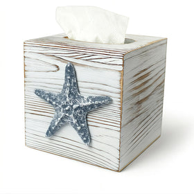 Ovimyne coastal tissue box cover with starfish accent for beachy bathroom decor