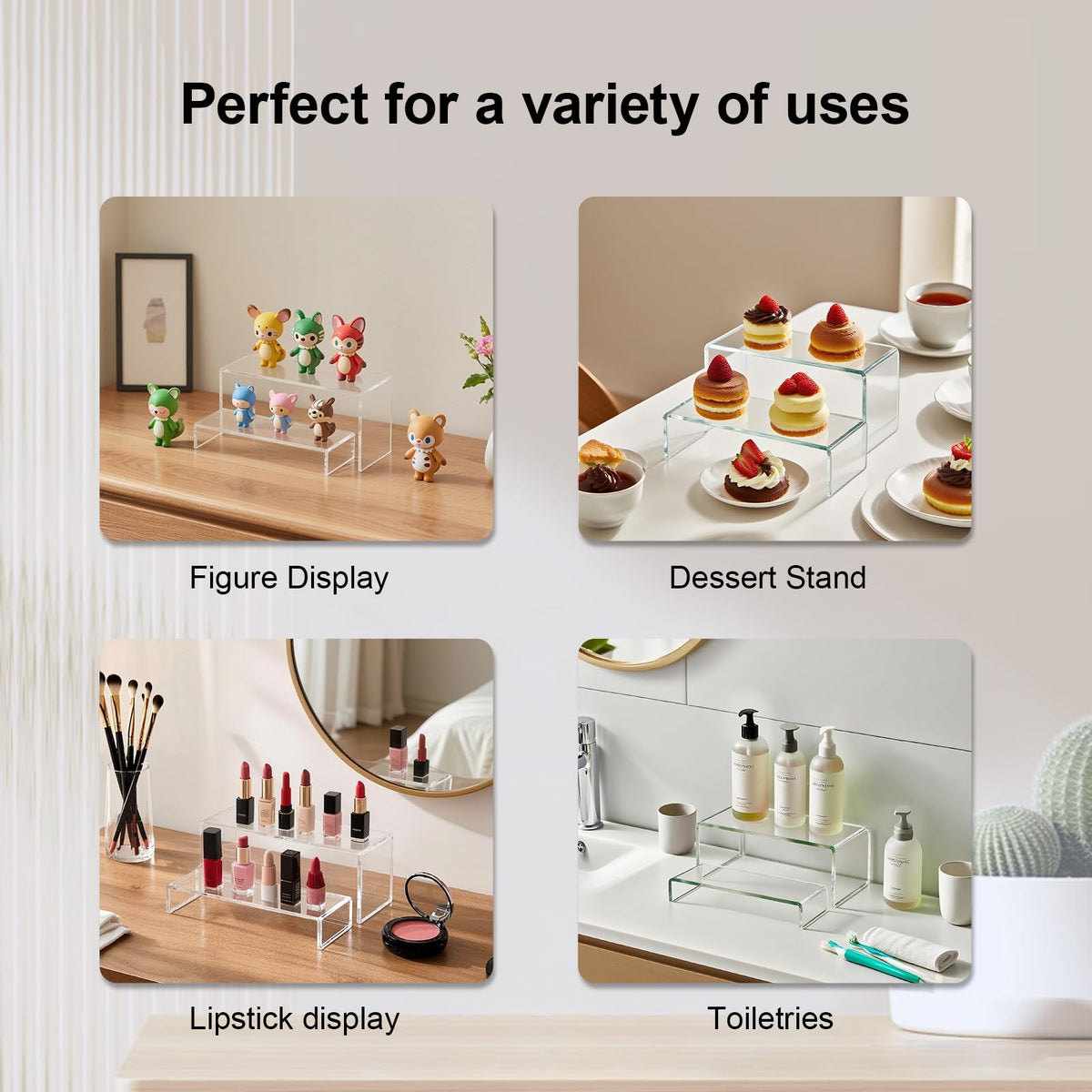 OVNTHYK acrylic risers add compact height for cups and small treats.