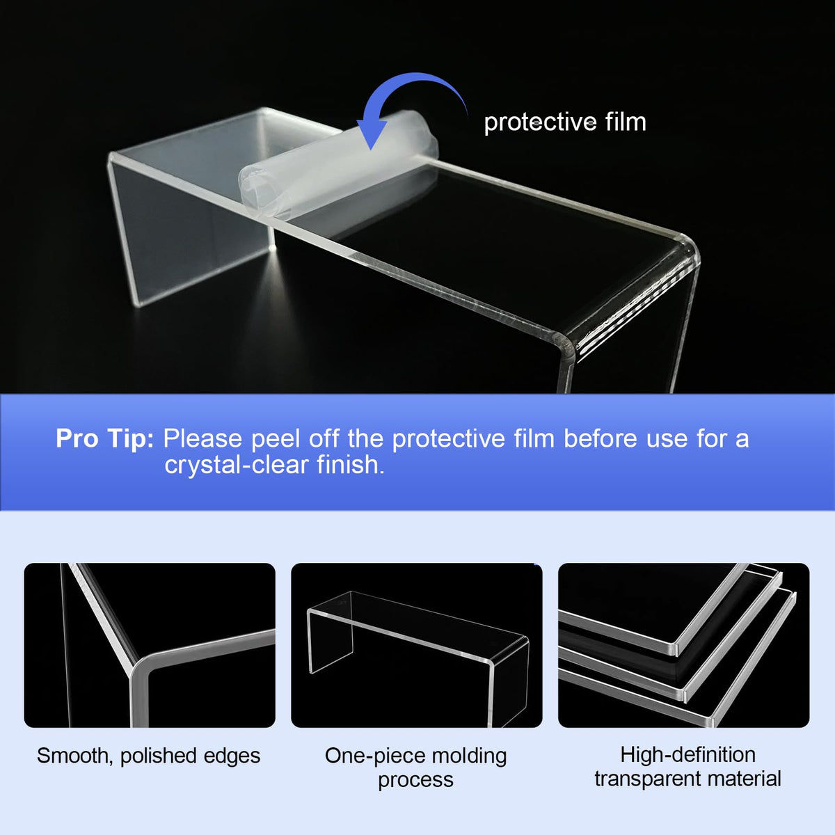 OVNTHYK acrylic risers side view highlighting multi-level arrangement.