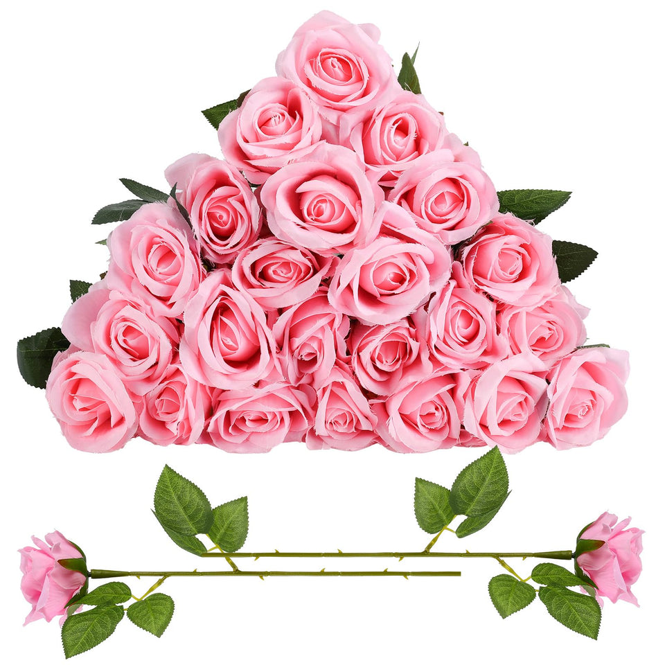 Ovveroche 24-pack pink silk rose bouquet for romantic events