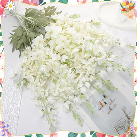 Ovveroche bendable silk stems enable custom vase heights with delphinium