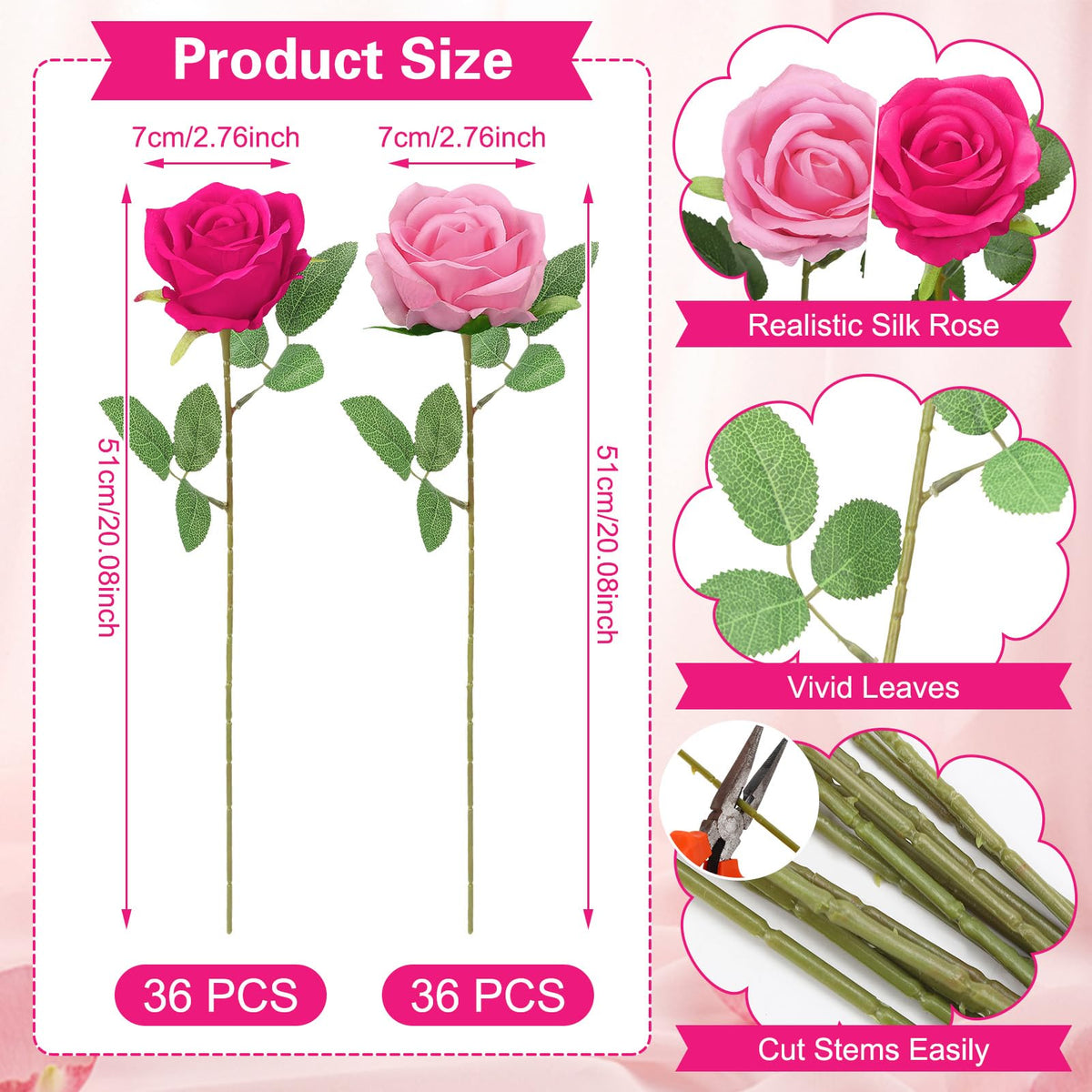 Ovveroche glass vase with silk roses for sophisticated centerpieces.