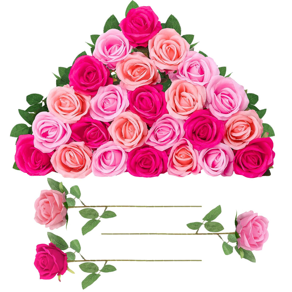 Ovveroche hot pink silk rose bouquet with vibrant color for wedding decor