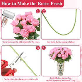 Ovveroche long-stem artificial rose, versatile for bouquets and centerpieces.