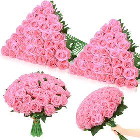 Ovveroche pink artificial roses bouquet, 80 pcs, long-lasting home and event decor.