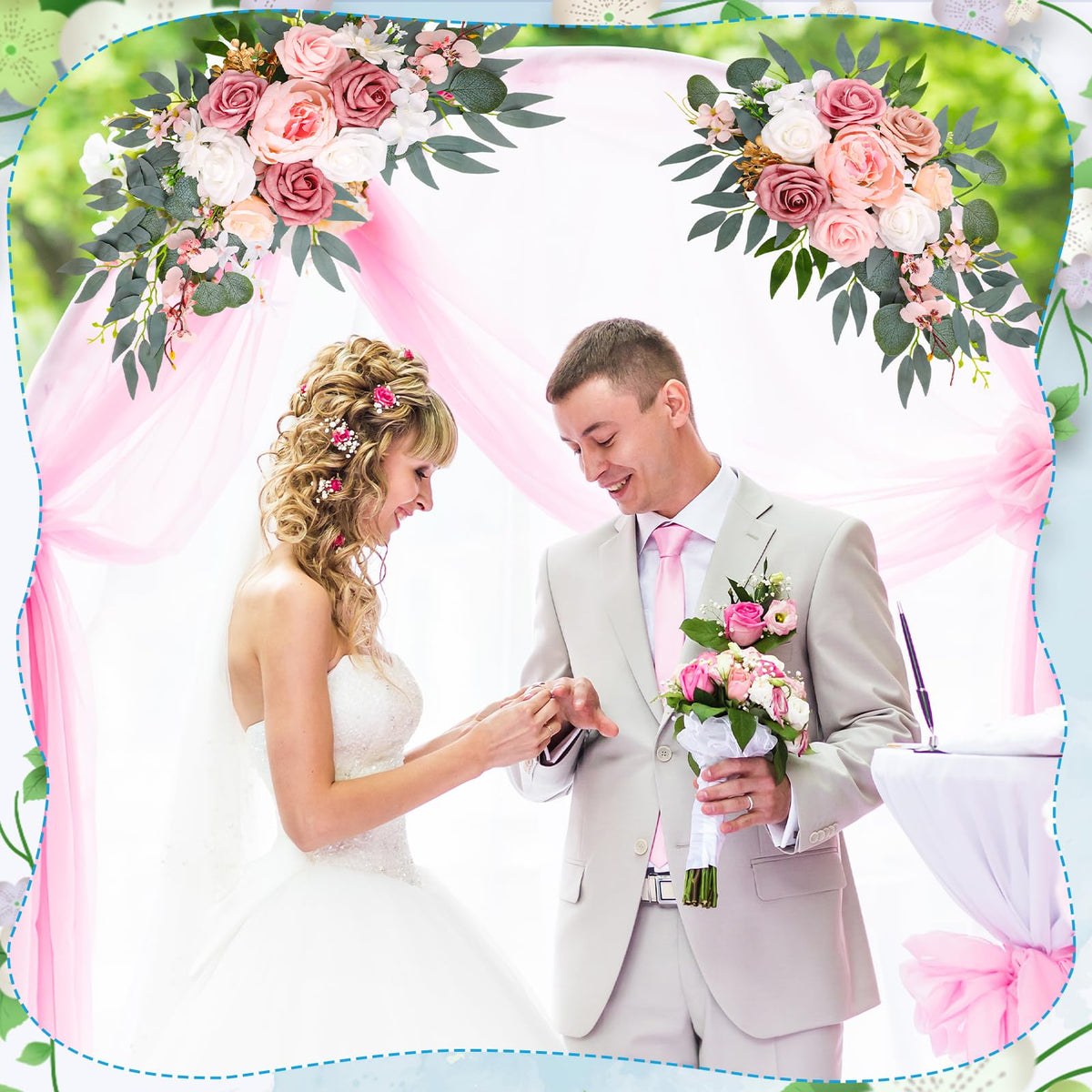 Ovveroche sweetheart-table garland adds romantic decor and cohesive look.
