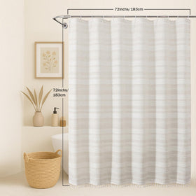 OVZME boho farmhouse striped curtain adds timeless style and bathroom privacy.