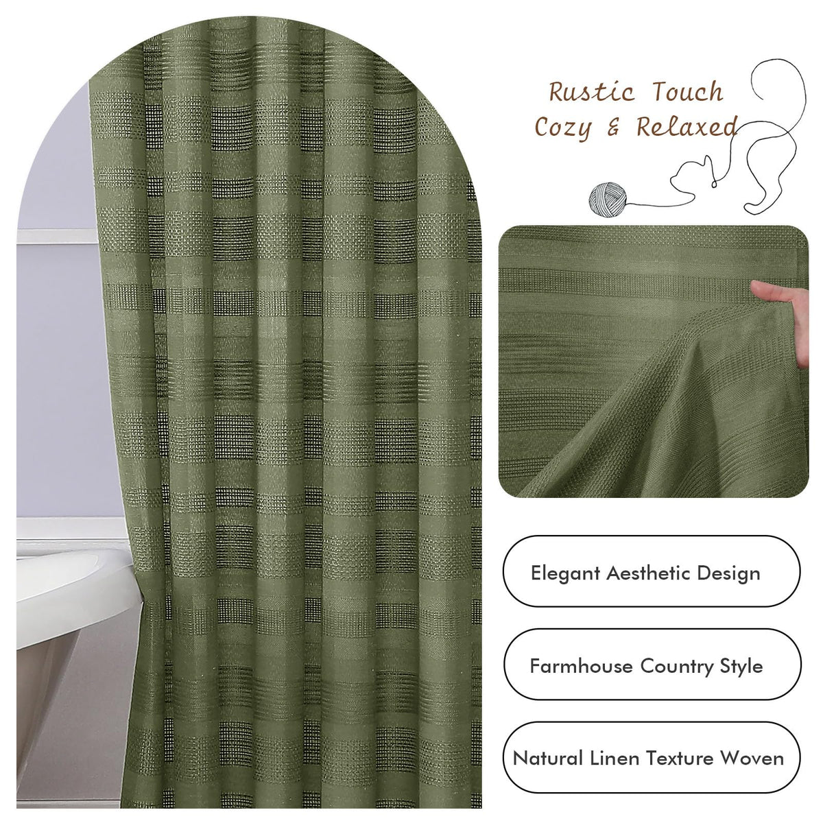 OVZME Sage Green Shower Curtain easy install with 12 button holes.