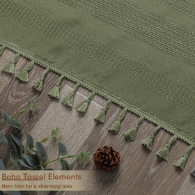 OVZME Sage Green Shower Curtain linen weave on display for versatile styling.