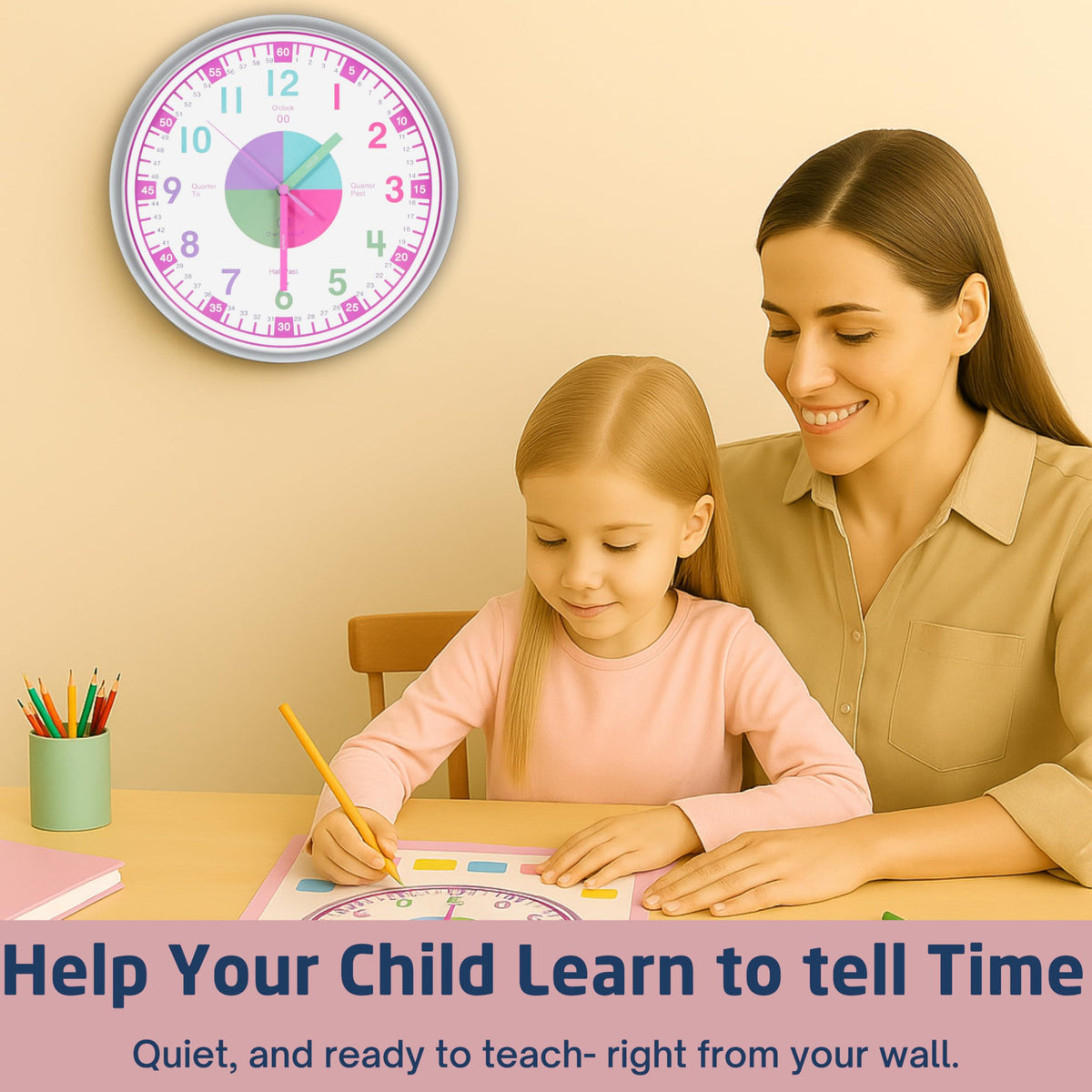 OWLCONIC Clock for Kids silent operation prevents distractions during study.