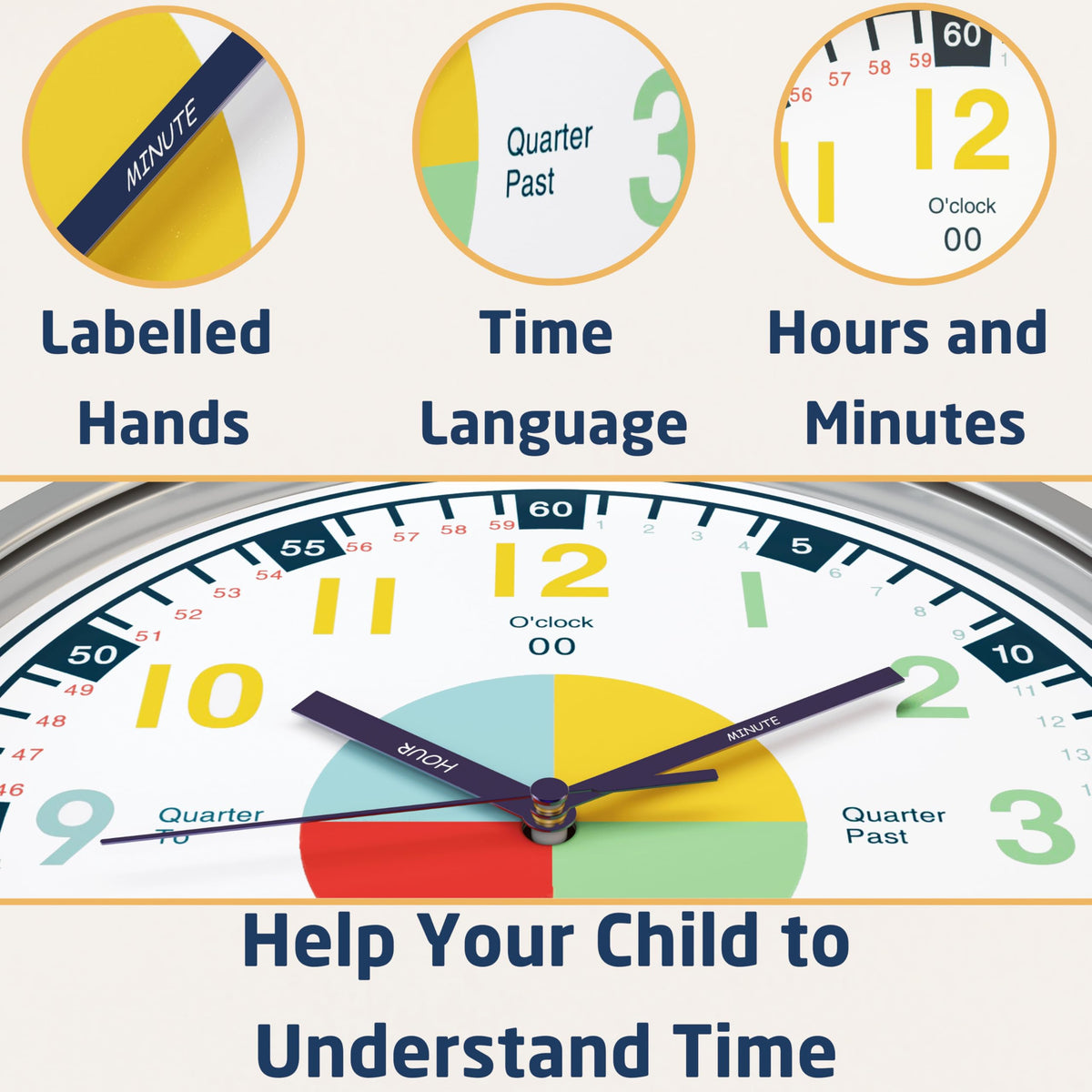 OWLCONIC clock shows visual time sections for hour and minute clarity
