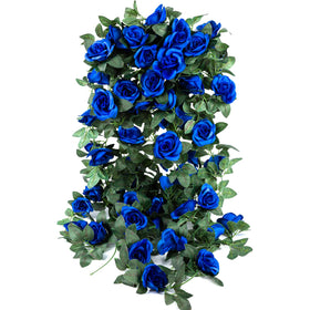 OWPFJG royal blue artificial rose vine garland for wedding backdrops and wall accents.