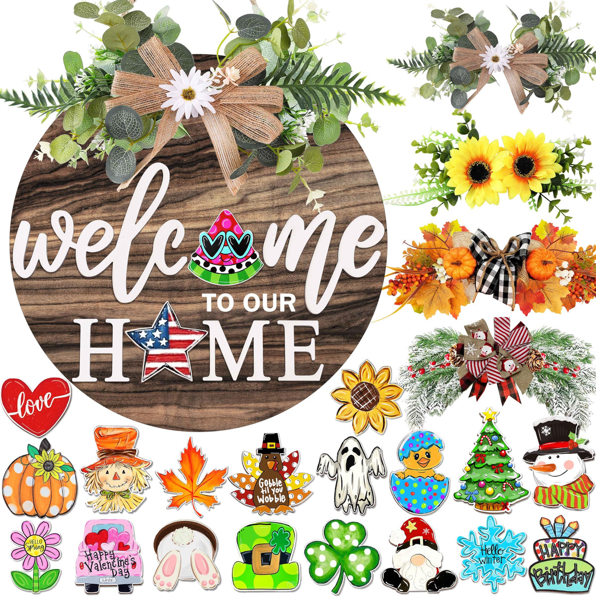 OWUH interchangeable welcome sign for front door with seasonal options enhances curb appeal