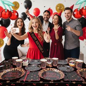 OWWOPATS red cheetah balloons add festive volume and color.