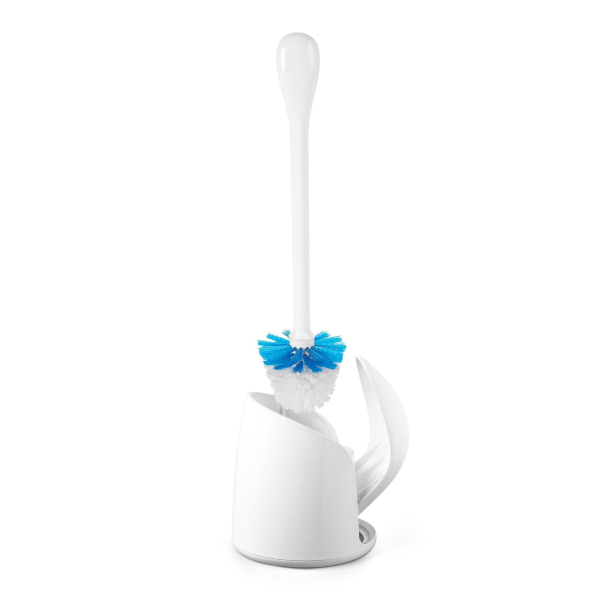 OXO Good Grips compact toilet brush with automatic door keeps storage neat for a tidy bathroom.