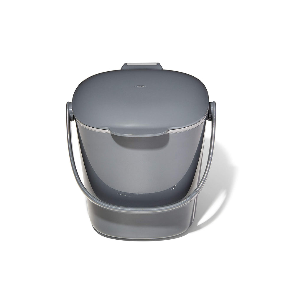 OXO Good Grips Easy-Clean Compost Bin flip lid enables easy filling and odor control.