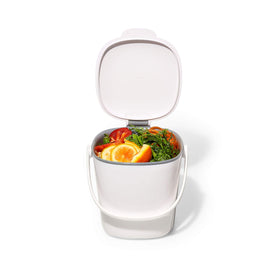 OXO Good Grips white compost bin fits neatly on counter