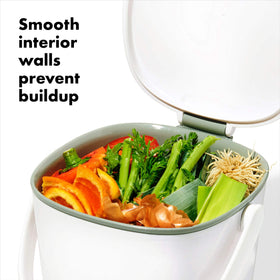 OXO Good Grips compost bin lid open for easy filling