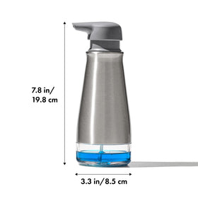 OXO Good Grips foaming soap dispenser showing clear window to monitor refill levels