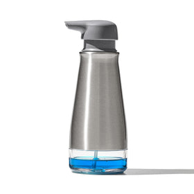 OXO Good Grips foaming soap dispenser with angled pump for easy one-handed use at the sink