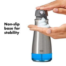 OXO Good Grips foaming soap dispenser in fingerprint-resistant brushed stainless steel