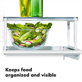 OXO Good Grips Fridge Shelf Riser, expanded height to fit larger containers.
