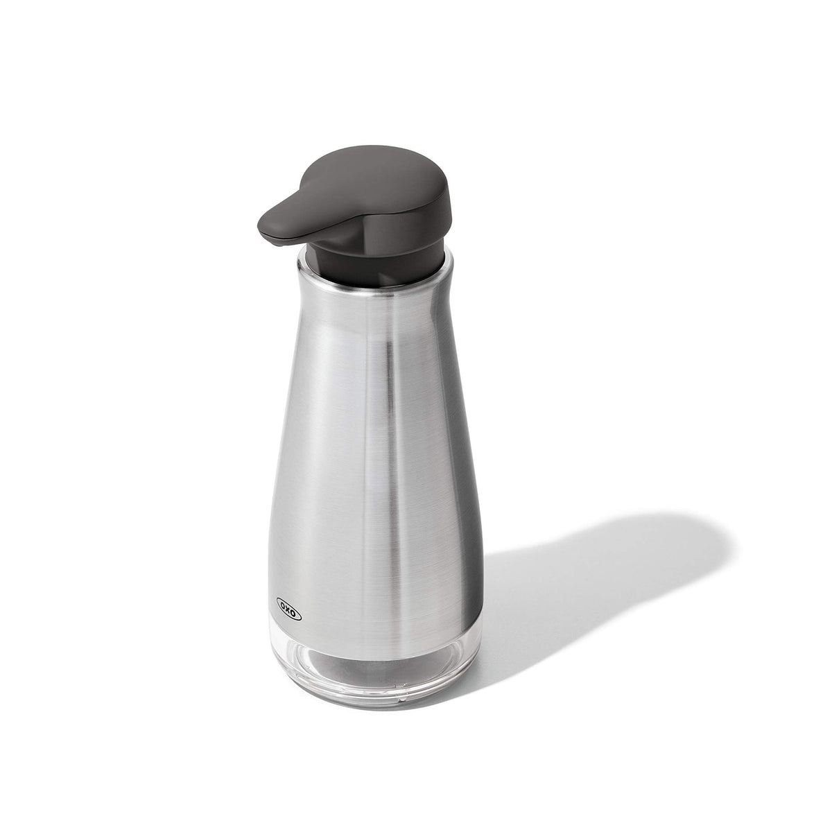 OXO Good Grips stainless steel soap dispenser front view for a sleek, easy-to-clean design