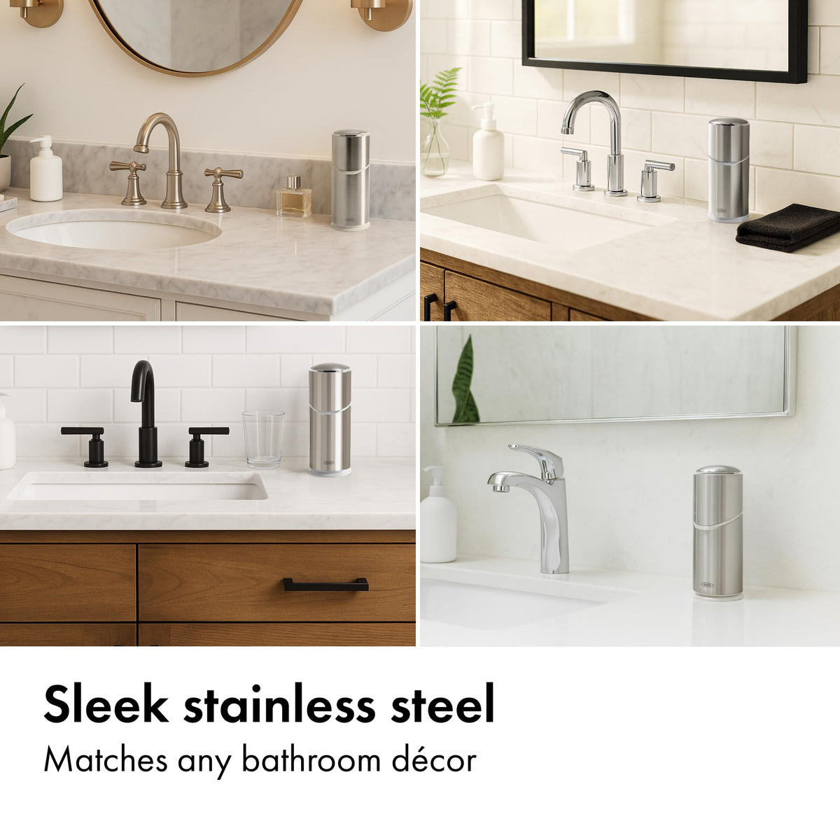 OXO Good Grips stainless steel bathroom accessory complements modern decor.