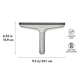 OXO Good Grips squeegee in a tidy bathroom setup, ready to use