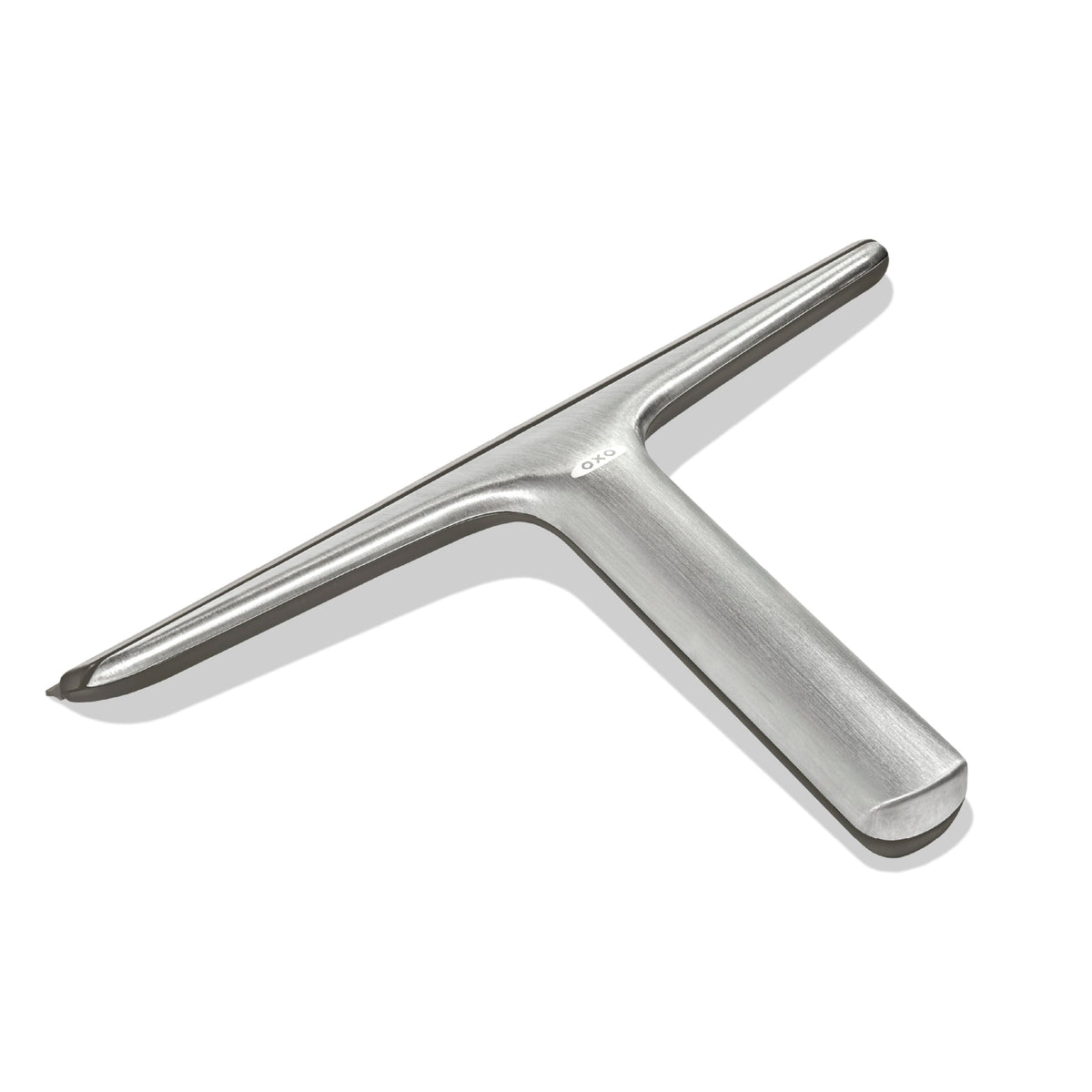 OXO Good Grips stainless steel squeegee blade—fast streak-free drying on shower surfaces