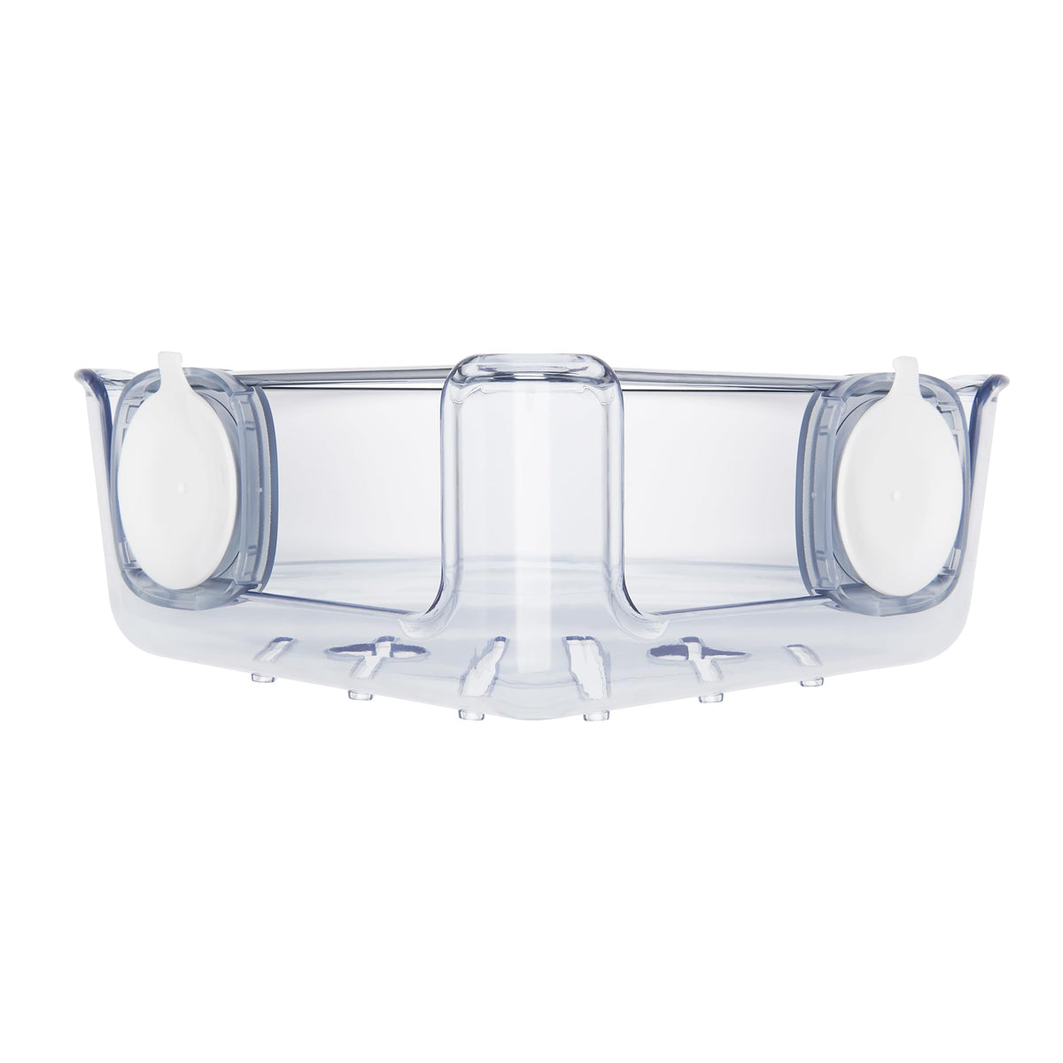 OXO Good Grips StrongHold corner basket in shower keeps bottles within reach.