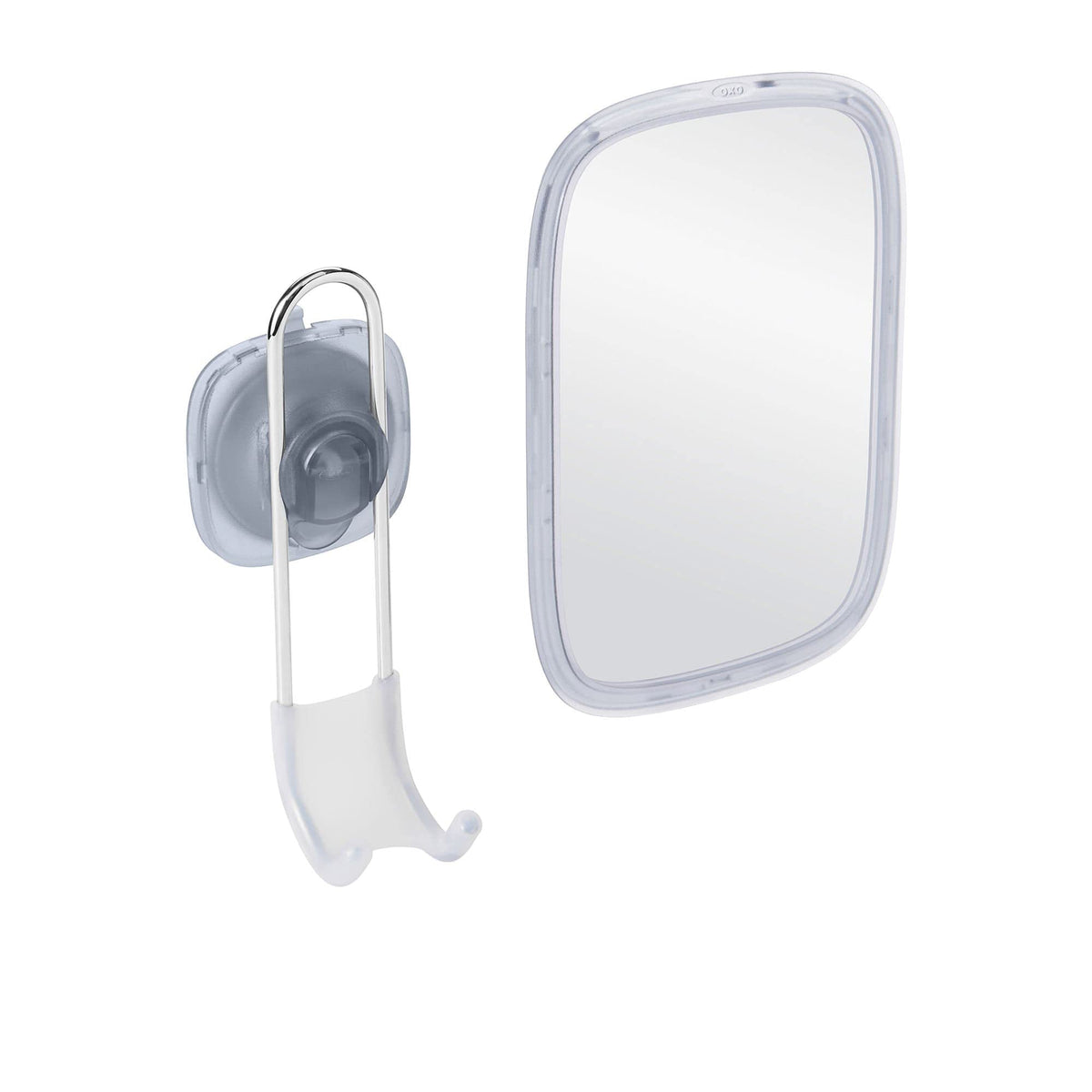 OXO Good Grips fogless mirror suction-cup view showing quick, tool-free installation.