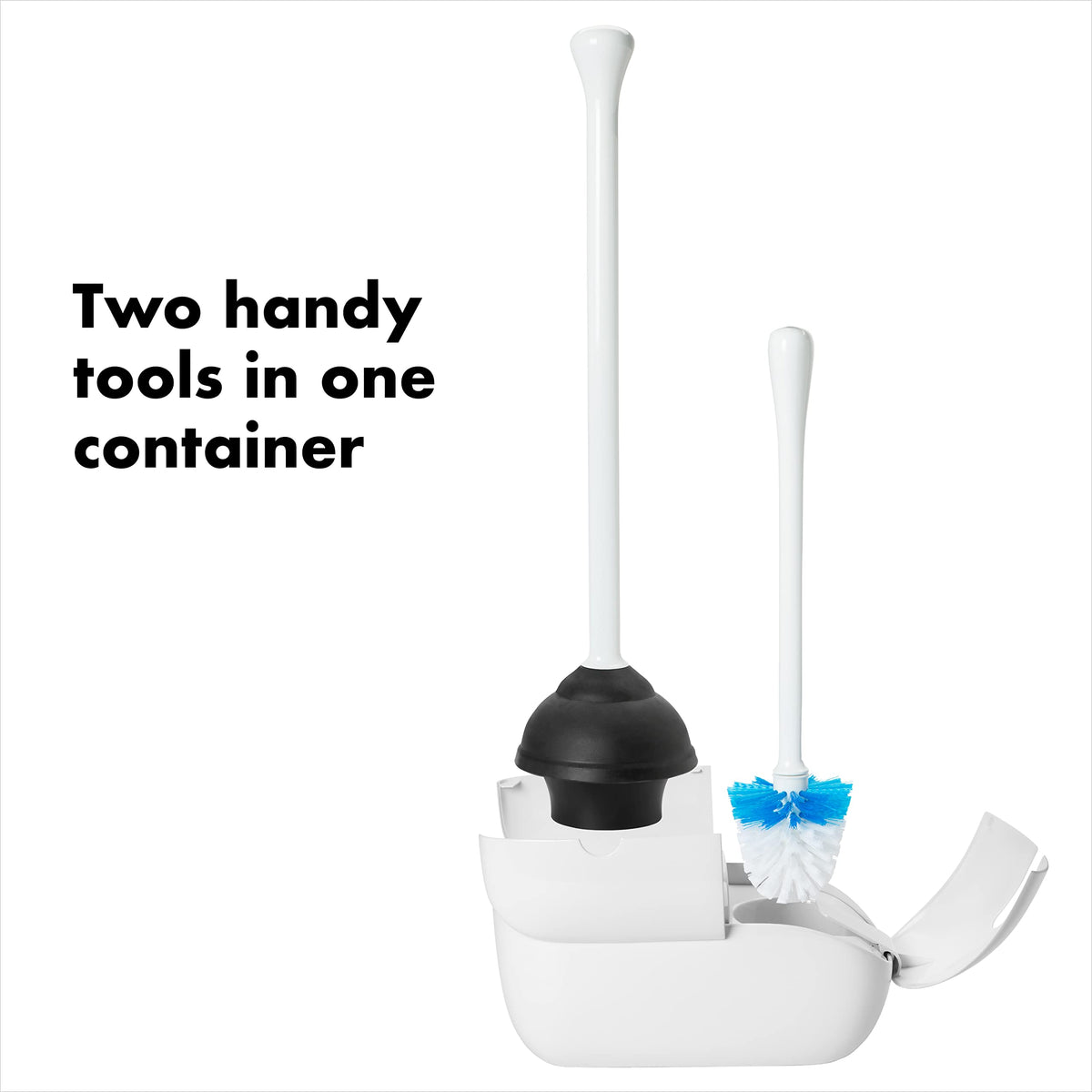 OXO Good Grips toilet brush features an ergonomic, secure grip for comfortable use.