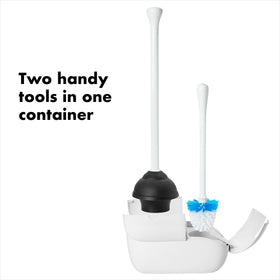 OXO Good Grips toilet brush features an ergonomic, secure grip for comfortable use.