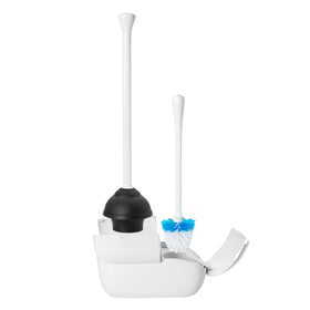OXO Good Grips toilet brush and plunger combo canister in a compact design for small bathrooms.