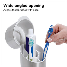 OXO Good Grips toothbrush organizer with air vents promotes quick drying.