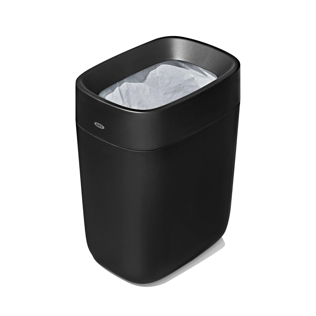 OXO Good Grips bathroom trash can in a compact 6-liter size for small spaces.