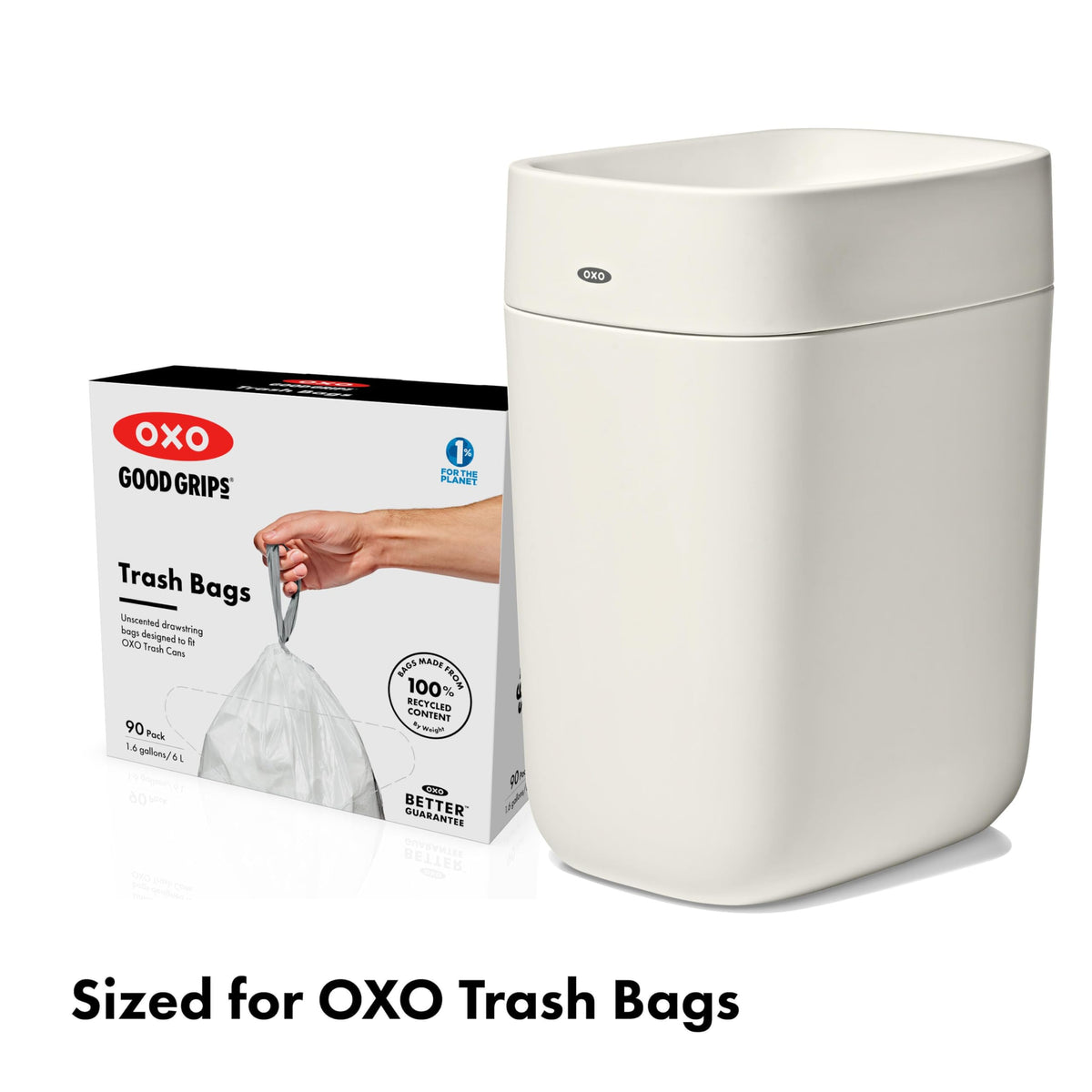 OXO Good Grips trash can pairs with liners for tidy disposal.