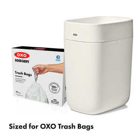 OXO Good Grips trash can pairs with liners for tidy disposal.