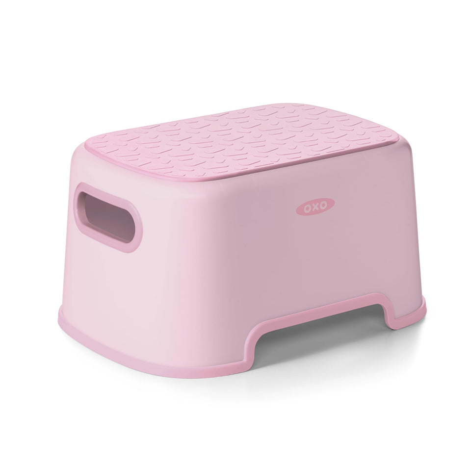 OXO Tot Step Stool Blossom shows a 7-inch boost for safer sink access