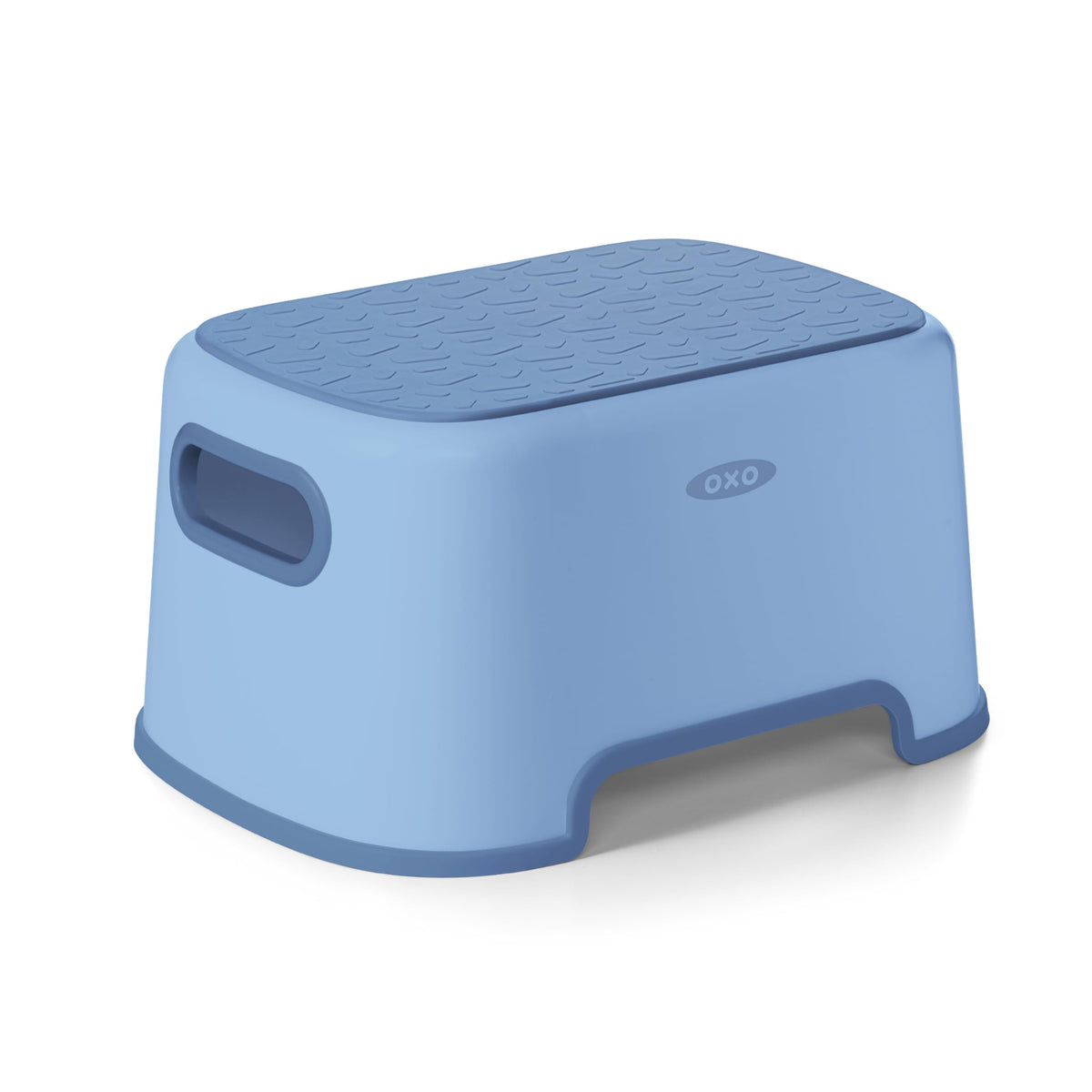 OXO Tot Step Stool Dusk front view highlights a 7-inch boost for kids.