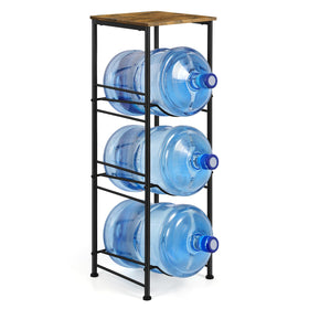 OYEAL 5-gallon water bottle holder front view with top shelf for organized spaces.