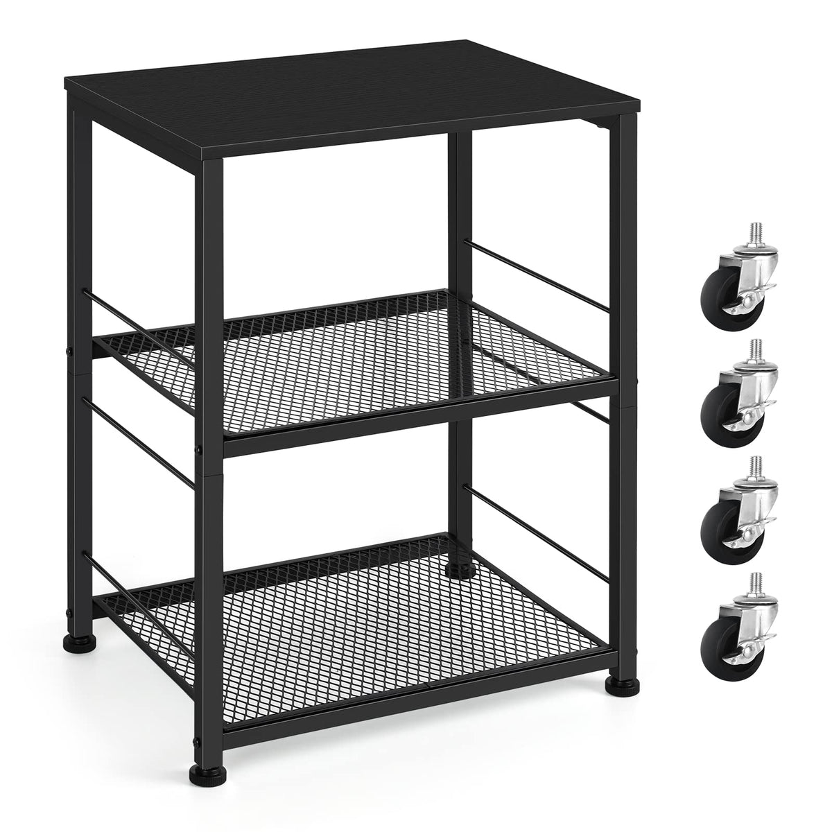 OYEAL black night stand with industrial metal frame, ideal for compact bedside storage.