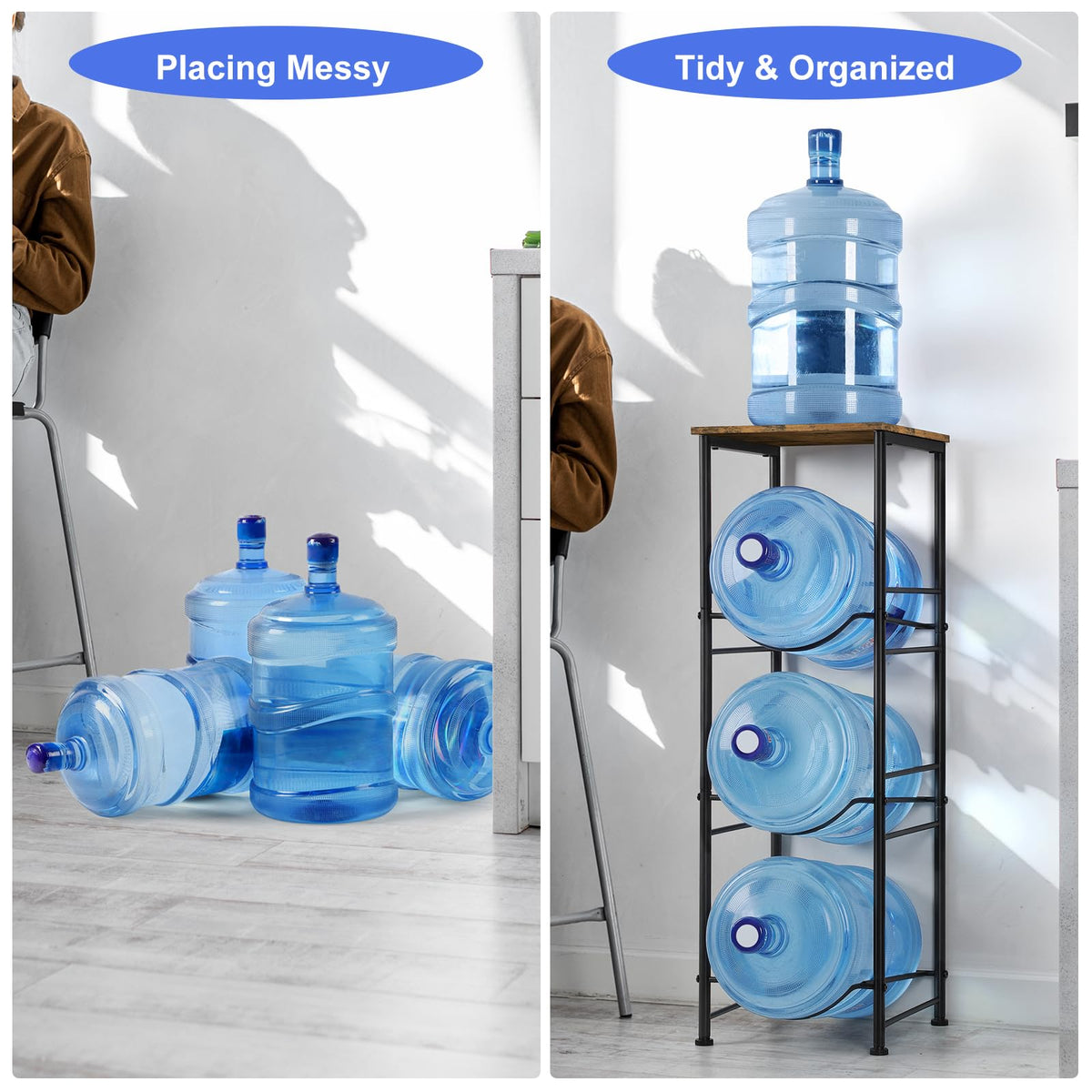 OYEAL heavy-duty frame supports up to three 5-gallon jugs for busy kitchens.