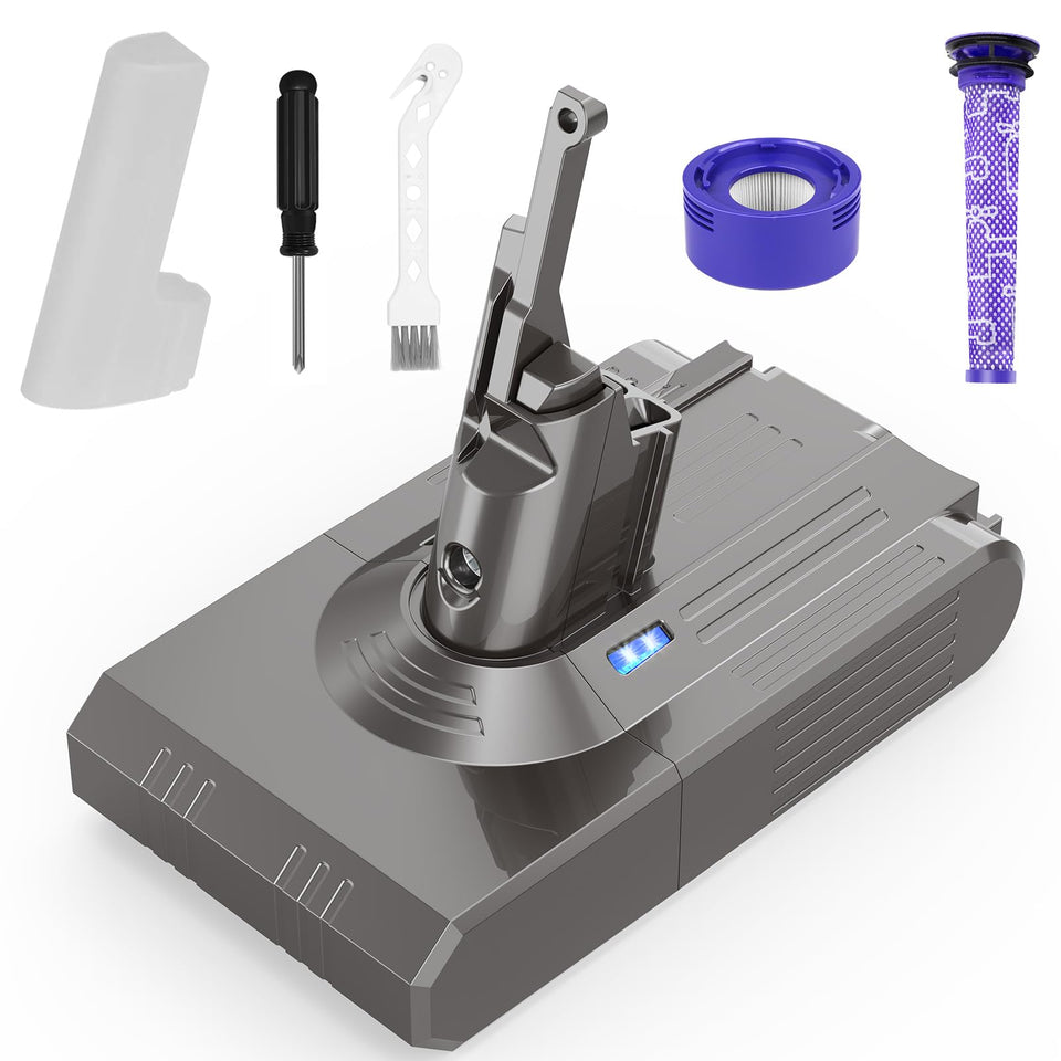 OYLIETORA V-8 battery packaging highlights 9000mAh capacity for extended cleaning sessions.