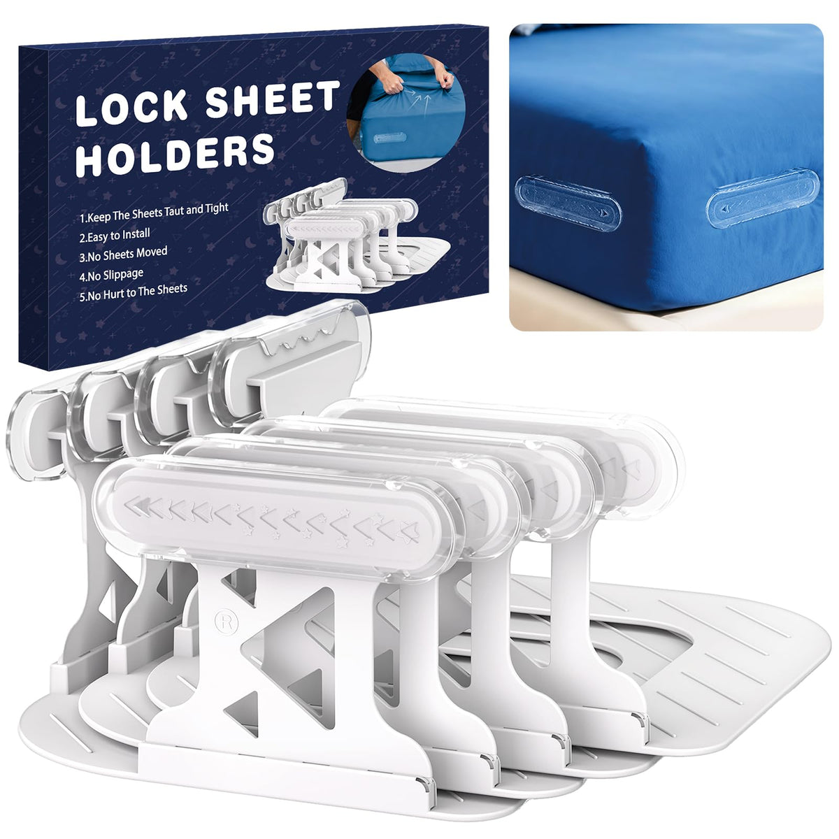 OYORL No-Lift bed sheet holders with triangle straps securing sheets for deep mattresses