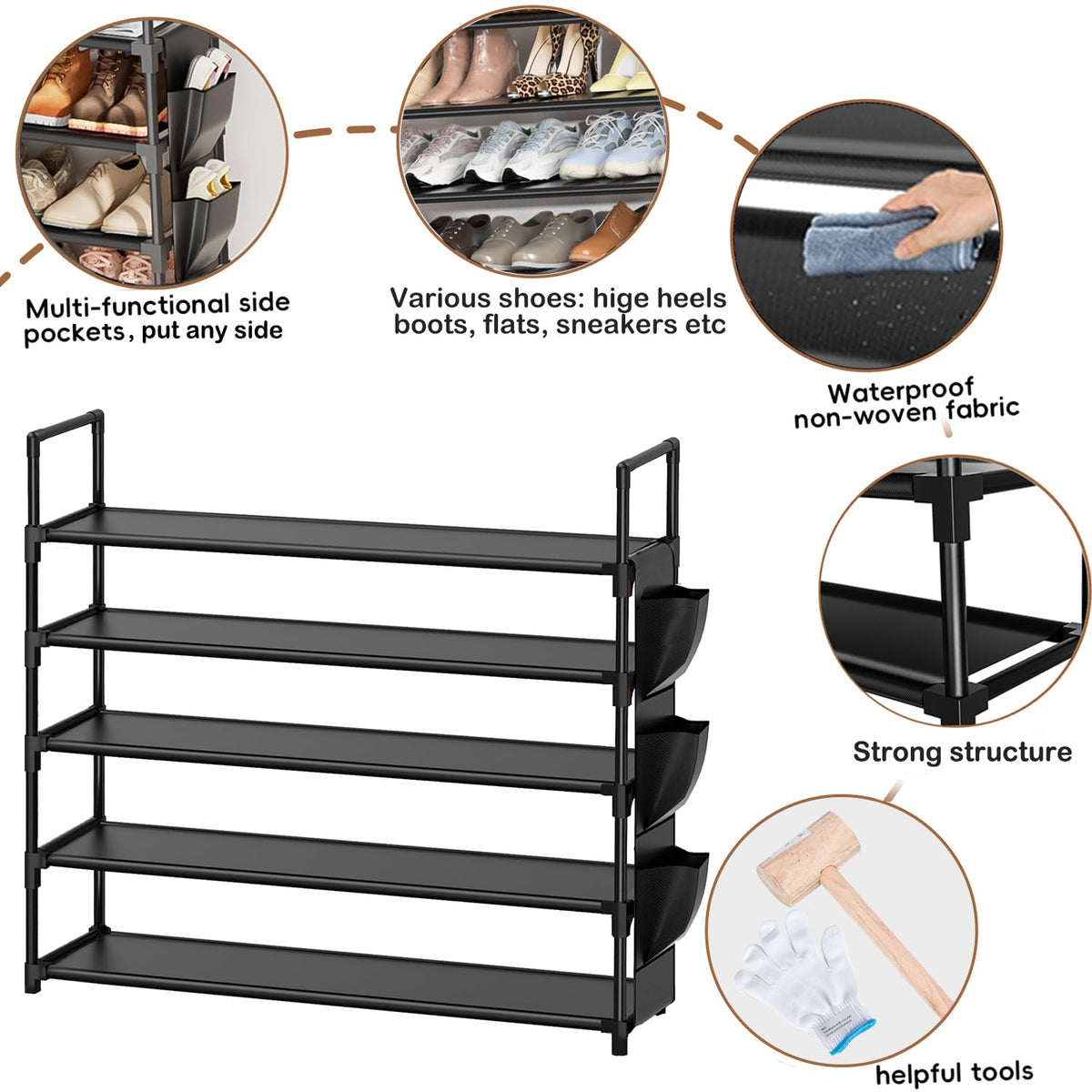 OYREL 5-tier stackable design illustrates expandable storage for growing shoe collections