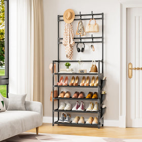 OYREL 5-tier shoe rack side-pocket for small items and sunglasses.